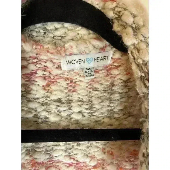 WOVEN HEART Open Fuzzy Cardigan Sweater Cream Multicolor Oversized Women Med - Picture 5 of 6